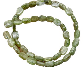 Silver Schiller Green Kyanite Bead Strand | 10x8mm Rectangles