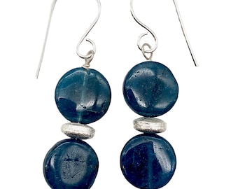 Dazzle Blue Apatite 10mm Coin Sterling Silver Earrings | 1 1/2 Inch Drop |