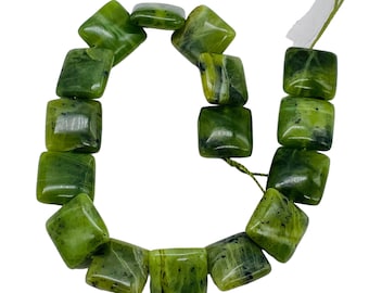 Fio de contas de jade nefrita | Verde floresta, dendritos pretos (20 cm, 12x12x5 mm)
