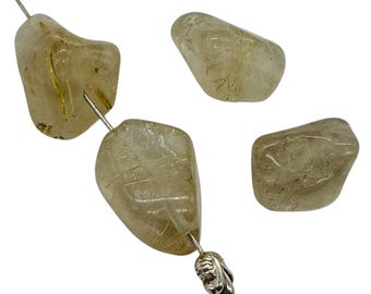 Gold Rutilated Quartz Nugget Beads Clear Quartz 4 Beads Brazil