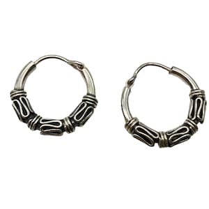 Exotic! Bali Sterling Silver Hinged 17mm Hoop Earrings