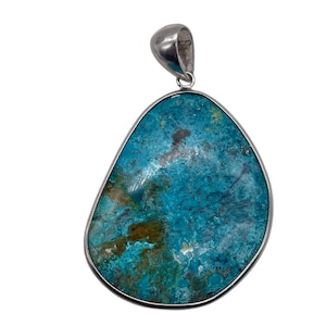Chrysocolla Sterling Silver Oval Pendant | 2&quot; Long | Blue | 1 Pendant |