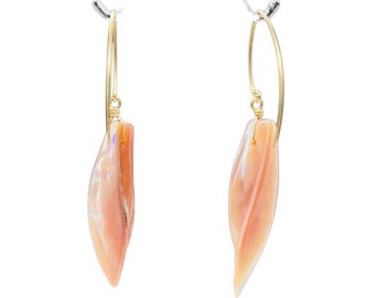 Designer Pink Mussel Shell 14K Gold Filled Earrings | 2 1/2" Long |
