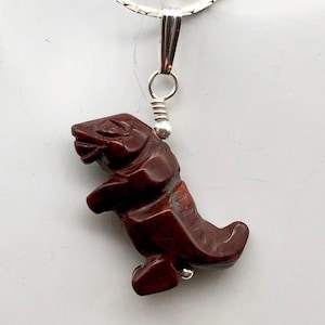 Red Jasper T- Rex Pendant Necklace|Semi Precious Stone Jewelry| Silver Pendant |