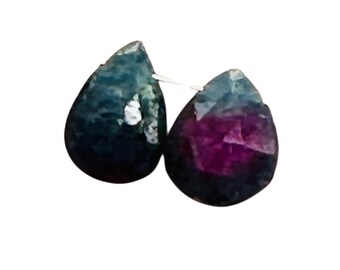 Ruby Zoisite Exquisite Flat Pear Briolette Beads | 7x6x3mm| Green, Red| 2 Beads|