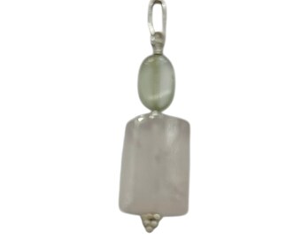 Rose Quartz, Green Moonstone Sterling Silver Pendant | 1 1/2" Long| Pink, Green|