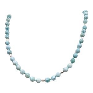 Larimar facettierte runde Perle Sterling Silber Halskette | 55cm Lang | Blau |