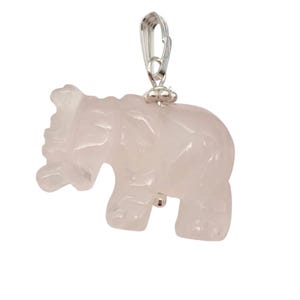 Rosenquarz Elefant Anhänger Halskette|Halbedelstein Schmuck|Silber Anhänger