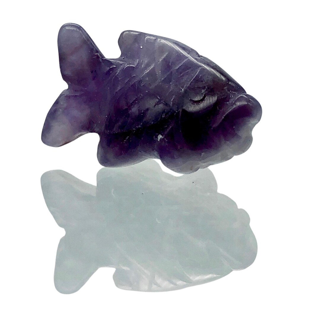 Amethyst Fish Koi Carp Bead Figurine Worry Stone | 23x12x8mm | Purple ...