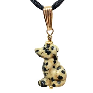 Dalmatian Stone Dog Pendant Necklace|Semi Precious Stone Jewelry|14k gf Pendant