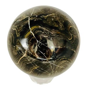 Sfera di cristallo di stromatolite rotonda per meditazione / 55 mm / bronzo/nero / 1 /