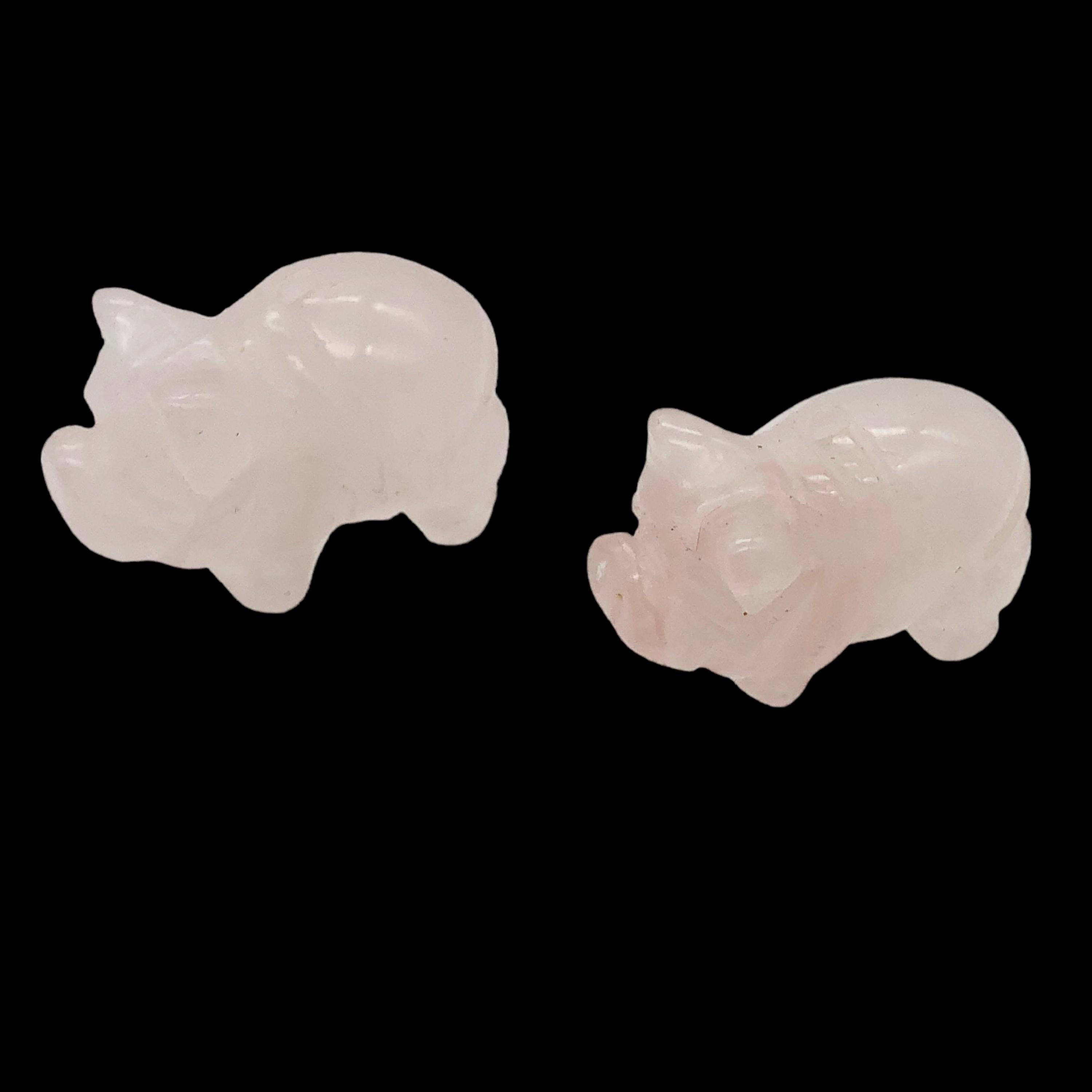 Oink 2 彫刻ローズクォーツ 豚動物ビーズ | 21x13x9.5 mm | ピンク