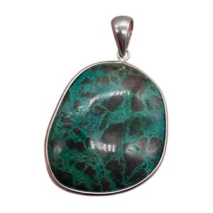 Chrysocolla Sterling Silver Oval Pendant | 2&quot; Long | Blue, Green | 1 Pendant |