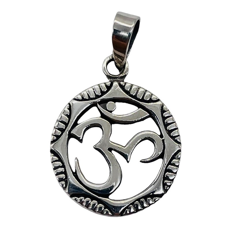 Om Symbol Sterling Silver Pendant Charm 1 1/8 Long Silver 1 Pendant image 1