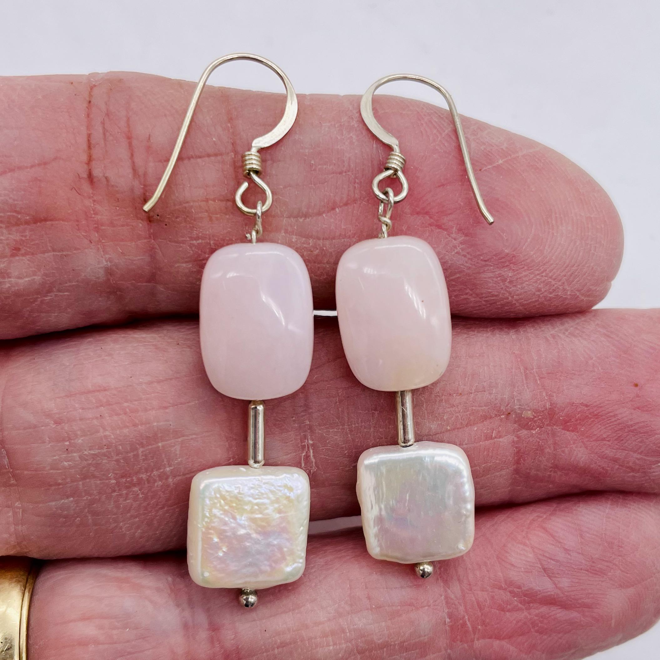 Boucles D'oreilles Argent Sterling Avec Perles D'eau Douce Et Opale Rose #1459