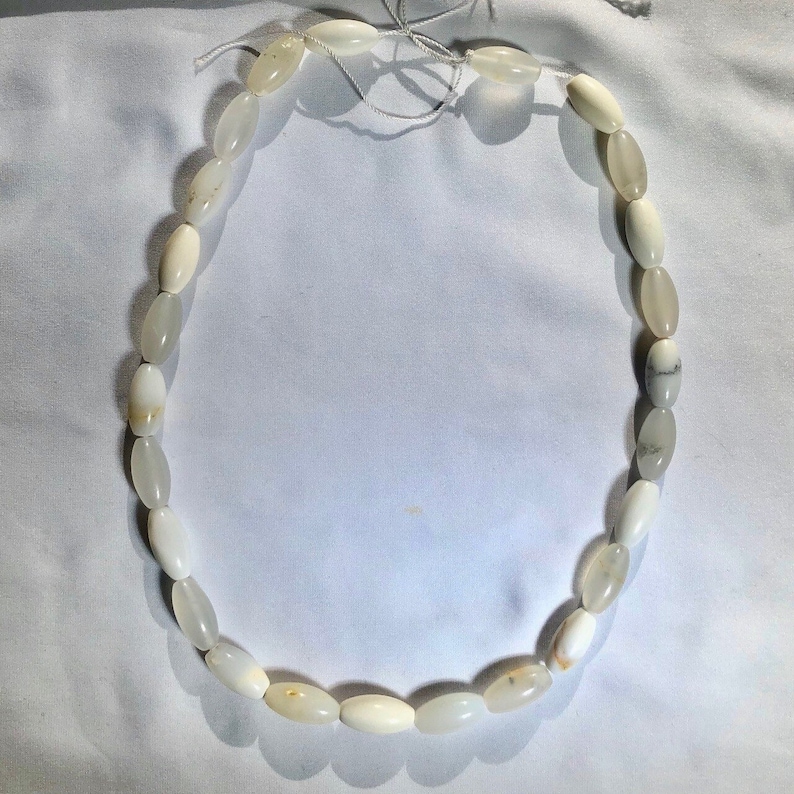 White African Dendritic Opal 16x8mm Rice Bead Strand 104937