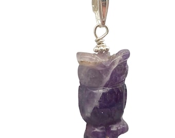 Amethyst Owl Pendant Necklace | Semi Precious Stone Jewelry | Silver Pendant