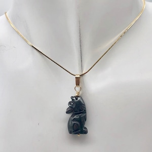 Hematite Wolf Pendant Necklace | Semi Precious Stone Jewelry | 14k gf Pendant