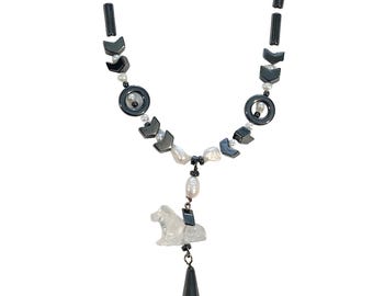 Hematite, Freshwater Pearl, Quartz Pony Sterling Silver Necklace | 18" Long |