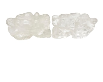 Powerful 2 Carved Quartz Winged Dragon Animal Beads | 21x14x9mm | Clear