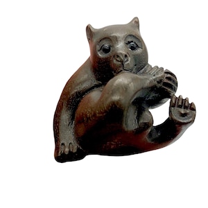Carved & Signed Adorable Koala Bear Teak Ojime Bead | 20x18x16mm | Brown