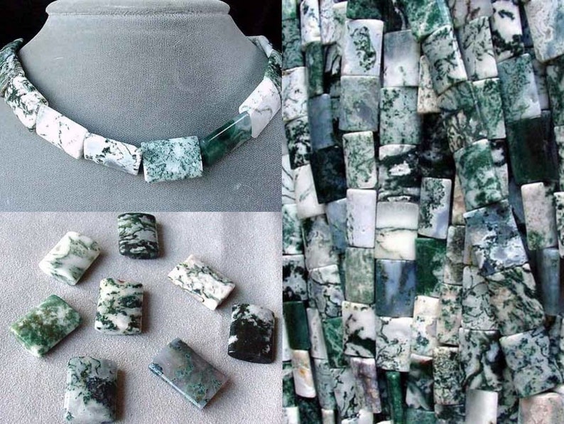 Flat Rectangle Tree Agate Bead Strand 104897