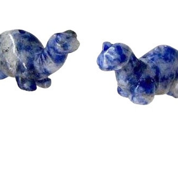 Dinosaur 2 Carved Sodalite Diplodocus Animal Beads | 21x11x8mm | Blue white