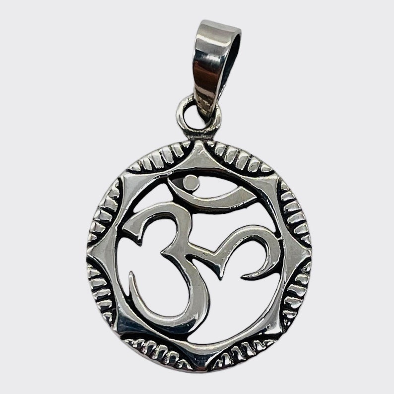 Om Symbol Sterling Silver Pendant Charm 1 1/8 Long Silver 1 Pendant image 8