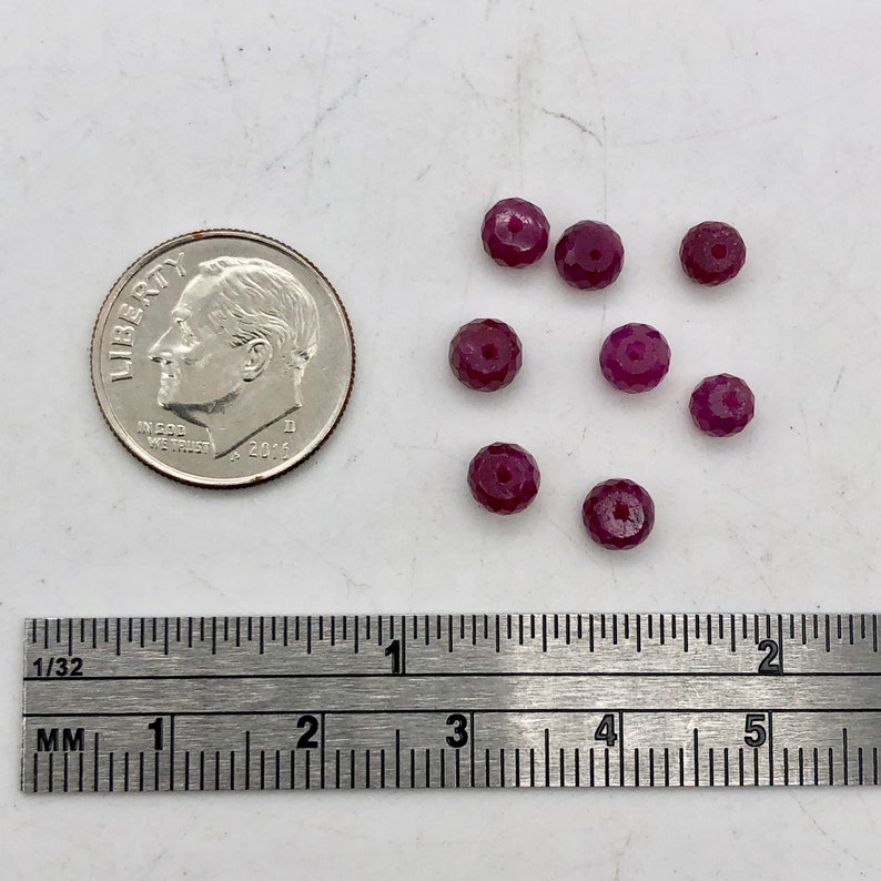 6+cts Red 8 Natural Ruby 4.5to4.9x3.5to3mm Faceted Roundel Beads