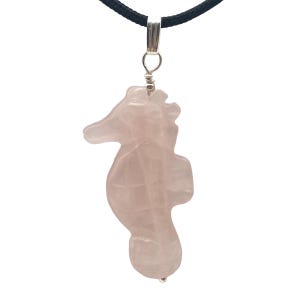 Rose Quartz Seahorse Pendant Necklace|Semi Precious Stone Jewelry|Silver Pendant