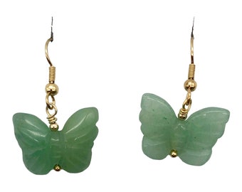 Aventurine Butterfly 14Kgf Gold Earrings | Semi Precious Stone Jewelry |