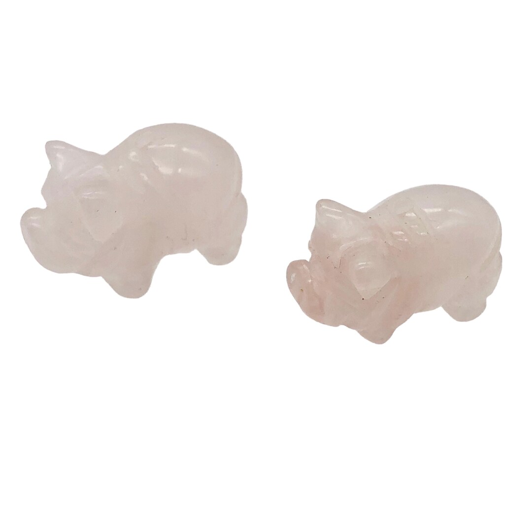 Oink 2 彫刻ローズクォーツ 豚動物ビーズ | 21x13x9.5 mm | ピンク