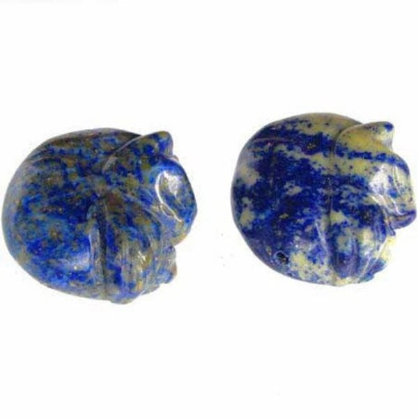 1 Cozy Hand Carved Natural Lapis Kitty Cat Bead | 18x20x9mm | Blue w/ White