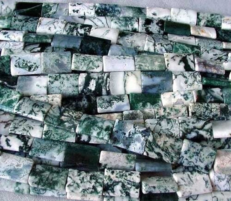 Flat Rectangle Tree Agate Bead Strand 104897