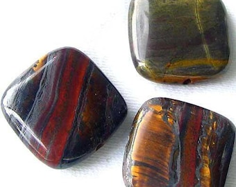 Natural Tiger Iron Square Beads | 20x20x6mm | 3 Beads |