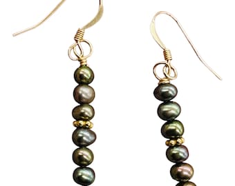 Coppery Rainbow Platinum Freshwater Pearl 14K Gold Filled Earrings 4mm 1.5"