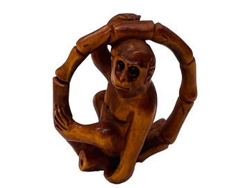 アンティークな日本の根付 木彫り 猿の座像 * - Etsy 日本