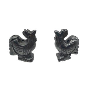 2 Cute Carved Hematite Rooster Animal Beads | 21x16x7.5mm | Graphite