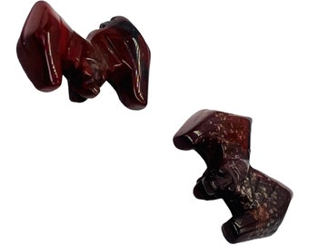 2 Hand Carved Brecciated Jasper Bat Animal Beads | 21x16x5mm | Red