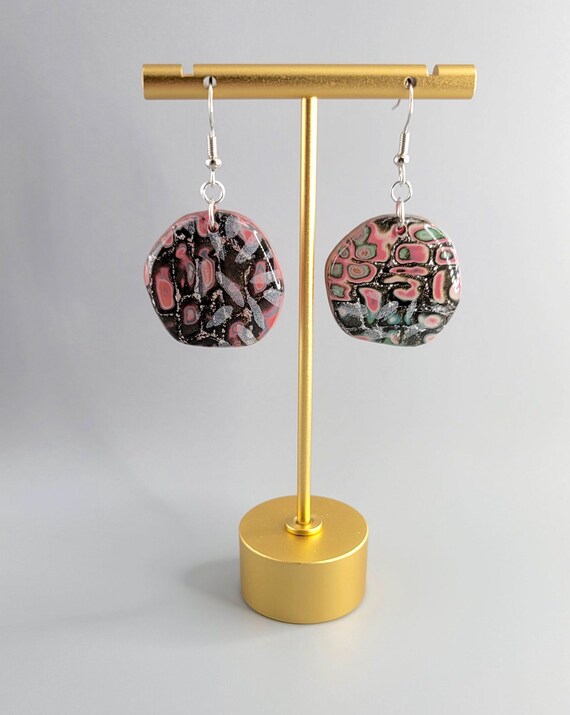 Hypoallergenic Handmade Polymer Clay Earrings: Mokume Gane Design