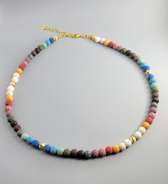 Lava Stone Beads: Multicolored Necklace