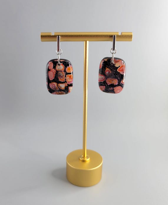 Handmade Polymer Clay Rectangle Earrings: Mokume Gane Design