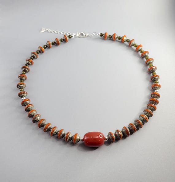 Orange Opaline Czech Glass: Agate Focal Bead