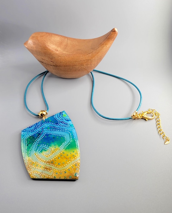 Hand-Painted Polymer Clay Pendant: Leather Cord Necklace