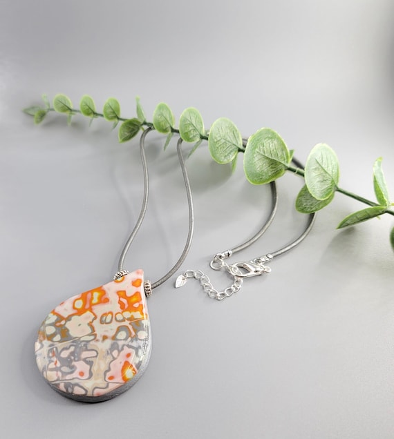Polymer Clay Pendant Necklace: Mokume Gane, Leather Cord