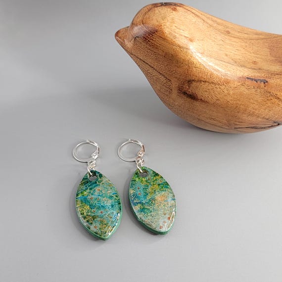Handmade Polymer Clay Oval Earrings: Silver Hypoallergenic
