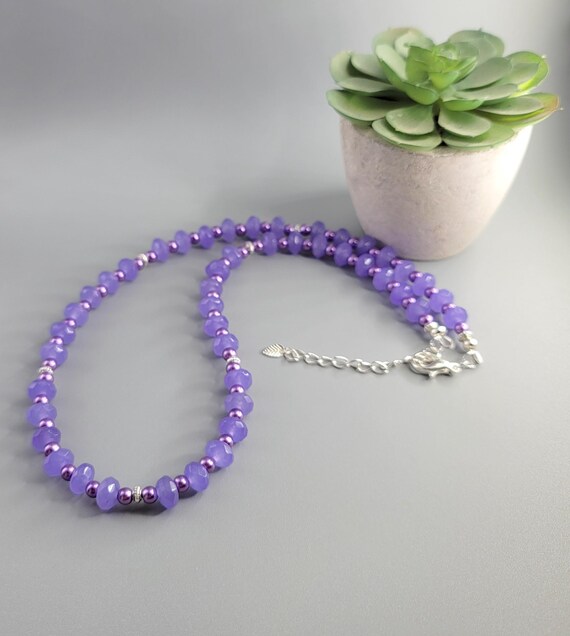 Amethyst Rondelle Faceted Necklace: Glass Pearls, Antique Silver Spacers