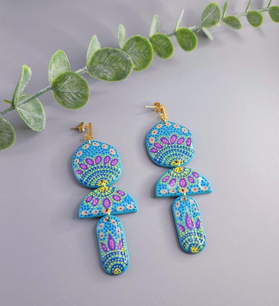 Polymer Clay Chandelier Earrings: Long Handmade Dangles