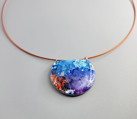 Artisan Polymer Clay Pendant Necklace: Stainless steel necklace cord