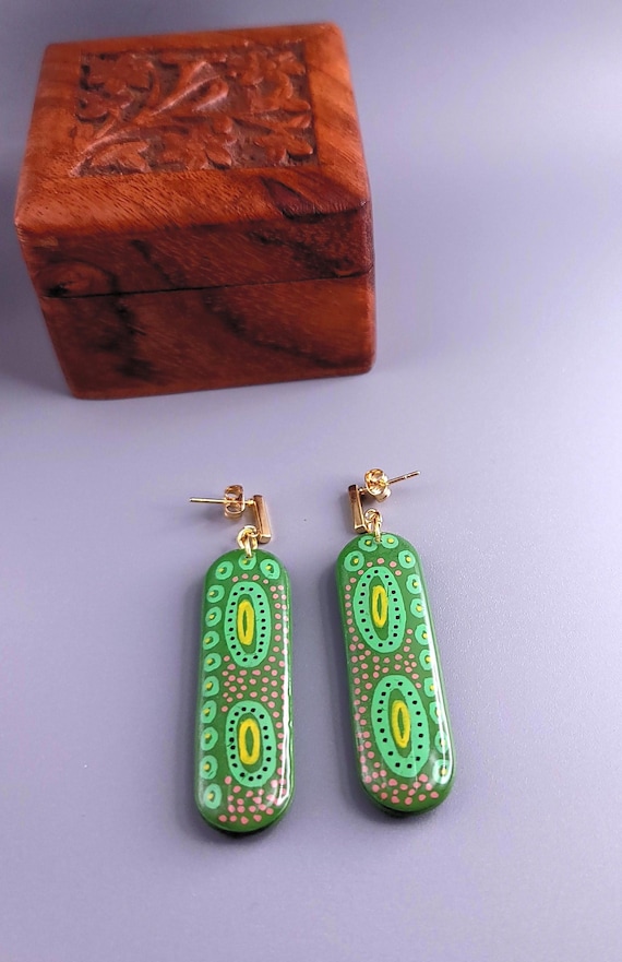 Handmade Polymer Clay Oval Earrings: Gold Stainless Steel